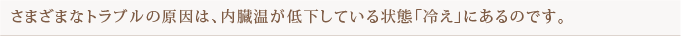 さまざまなトラブルの原因は、内臓温が低下している状態「冷え」にあるのです。