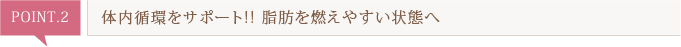 体内循環をサポート!! 脂肪を燃えやすい状態へ